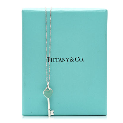 Tiffany Sterling Silver Enamel Heart Key Pendant Necklace Blue 5 of 5
