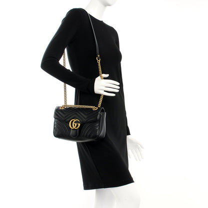 Gucci Calfskin Matelasse Small GG Marmont Shoulder Bag Black 3 of 14