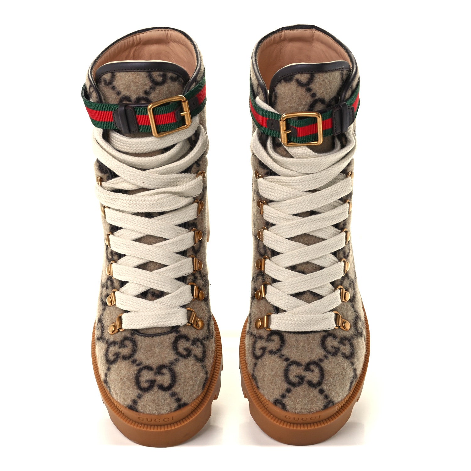 Gucci Covered Wool GG Monogram Womens Lace Up Combat Ankle Boots 39 Beige Ebony Black 5 of 12