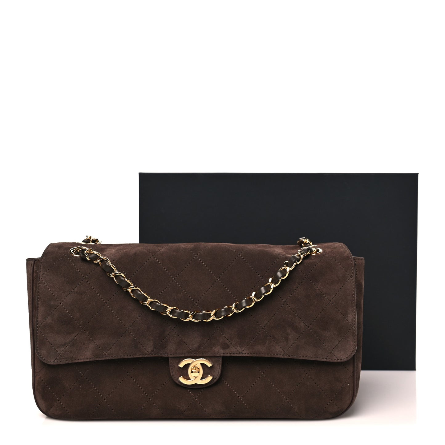 Suede Calfskin Small Souplissimo Maxi Flap Dark Brown