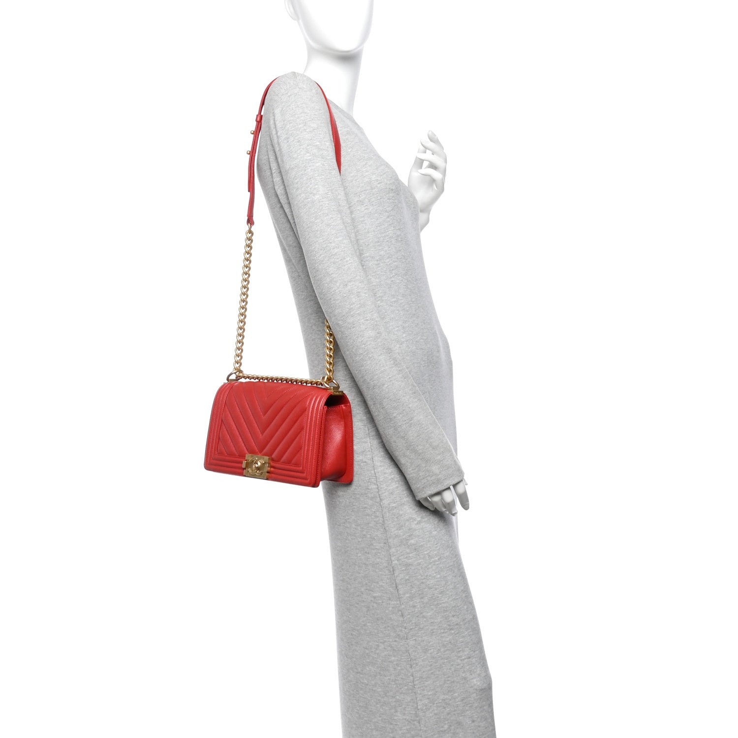 Chanel Caviar Chevron Quilted Medium Boy Flap Red 2 of 12