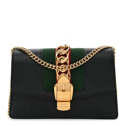 Gucci Calfskin Super Mini Sylvie Chain Shoulder Bag Black 1 of 9