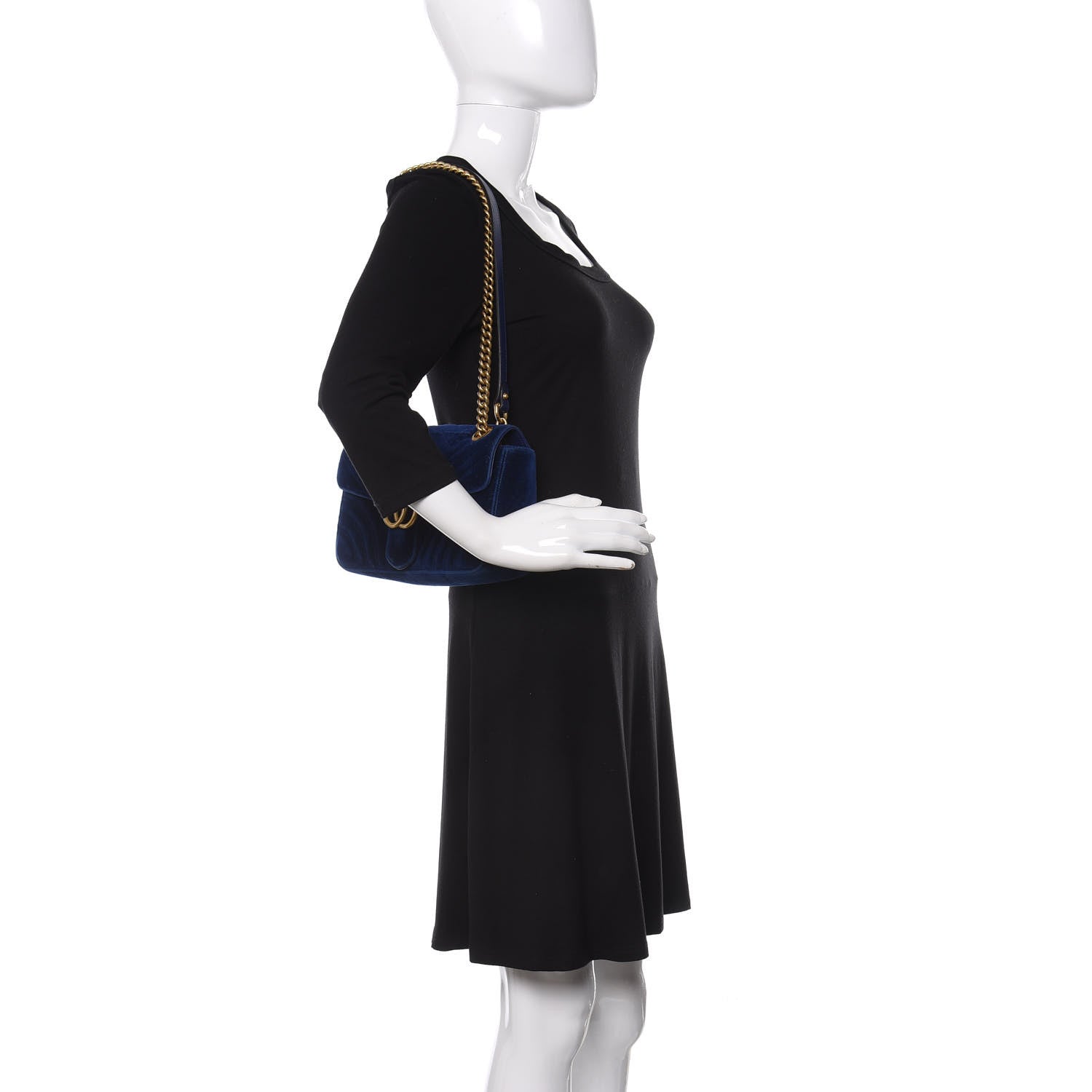 Gucci Velvet Matelasse Small GG Marmont Shoulder Bag Cobalt Blue 2 of 10
