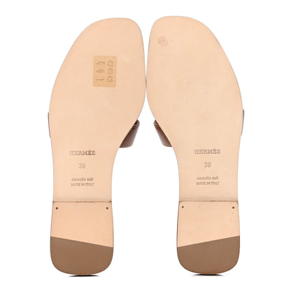 Hermes Box Calfskin Oran Sandals 38 Gold 4 of 4