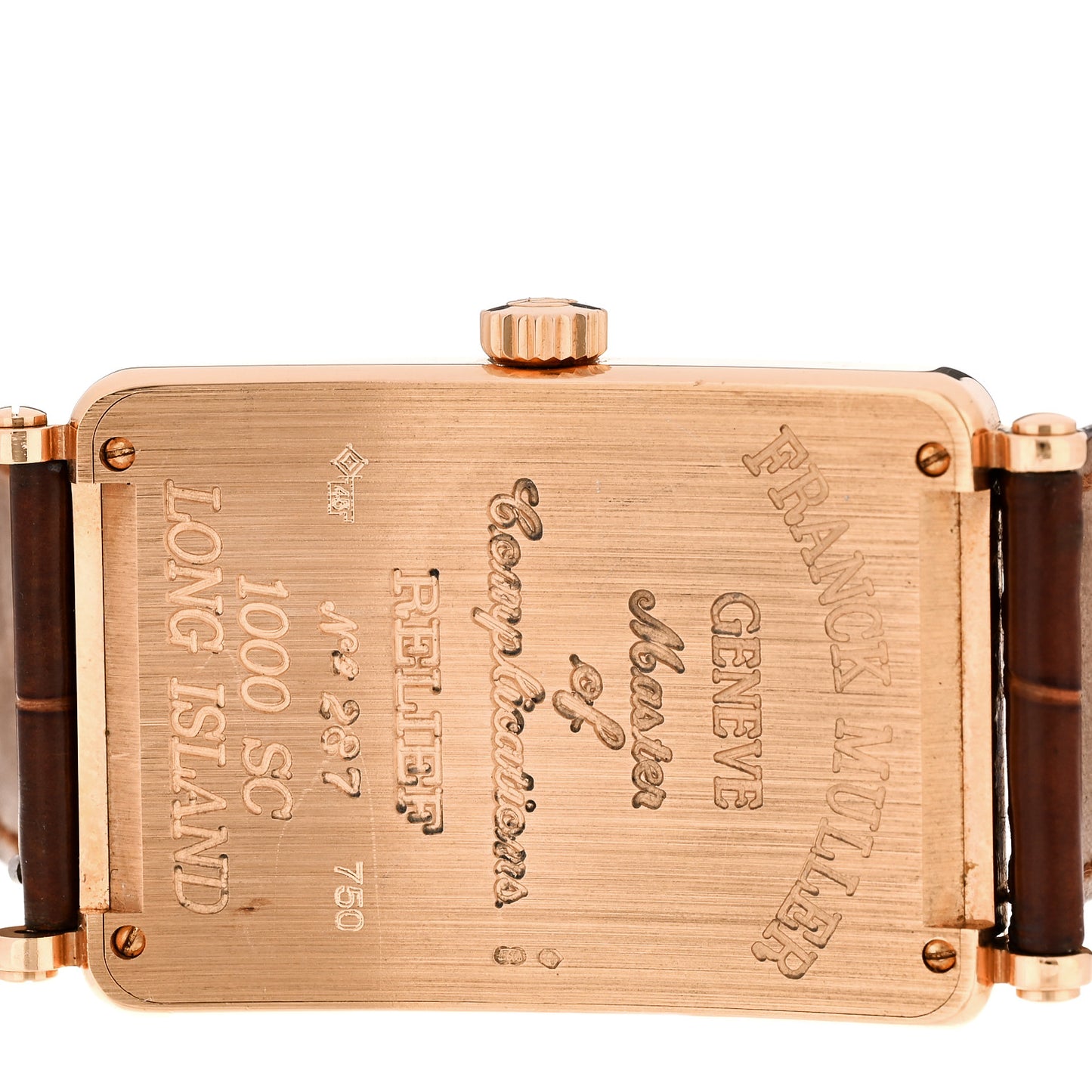 18K Yellow Gold Alligator 30mm Long Island Master Banker Automatic Watch Brown 1000SC