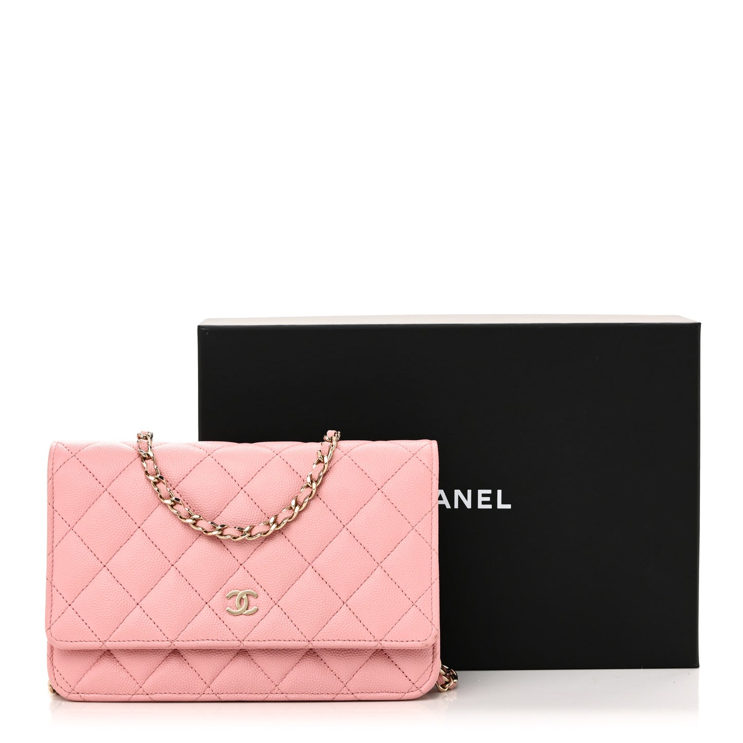 Caviar Quilted Wallet on Chain WOC Light Pink