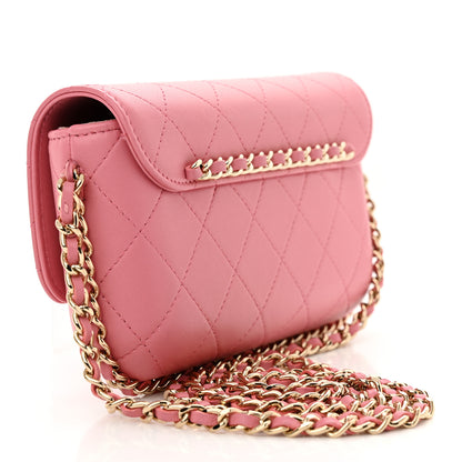 Chanel Calfskin Diamond Stitched Chain Around Flap Phone Holder Dark Pink 3 of 12