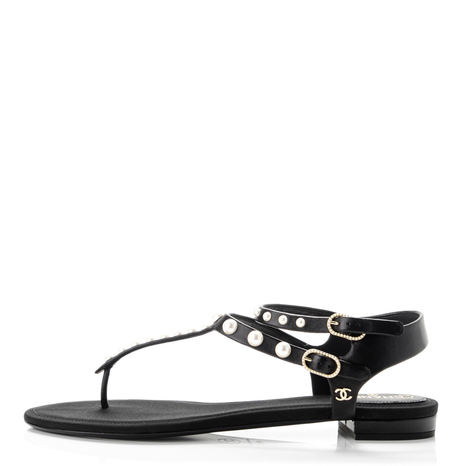 Chanel Lambskin Pearl Thong Sandals 40.5 Black 1 of 7