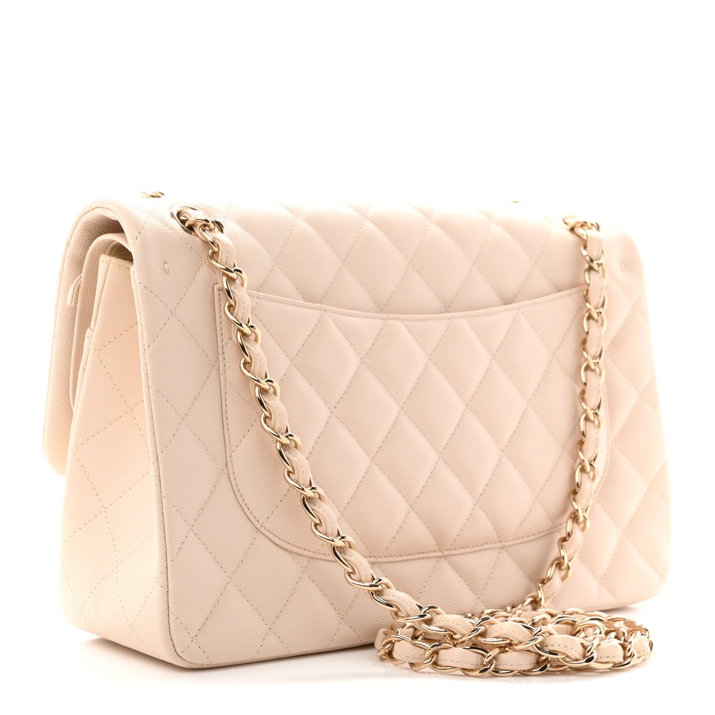 Caviar Quilted Jumbo Double Flap Light Beige