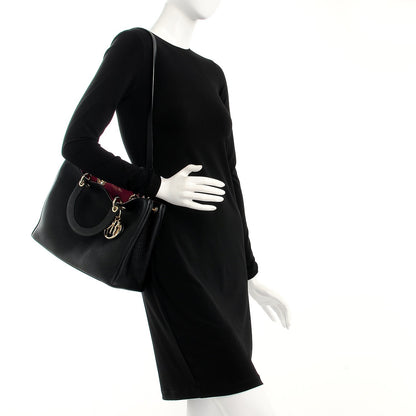 Christian Dior Bullcalf Medium Diorissimo Tote Black Rose Indien 2 of 8