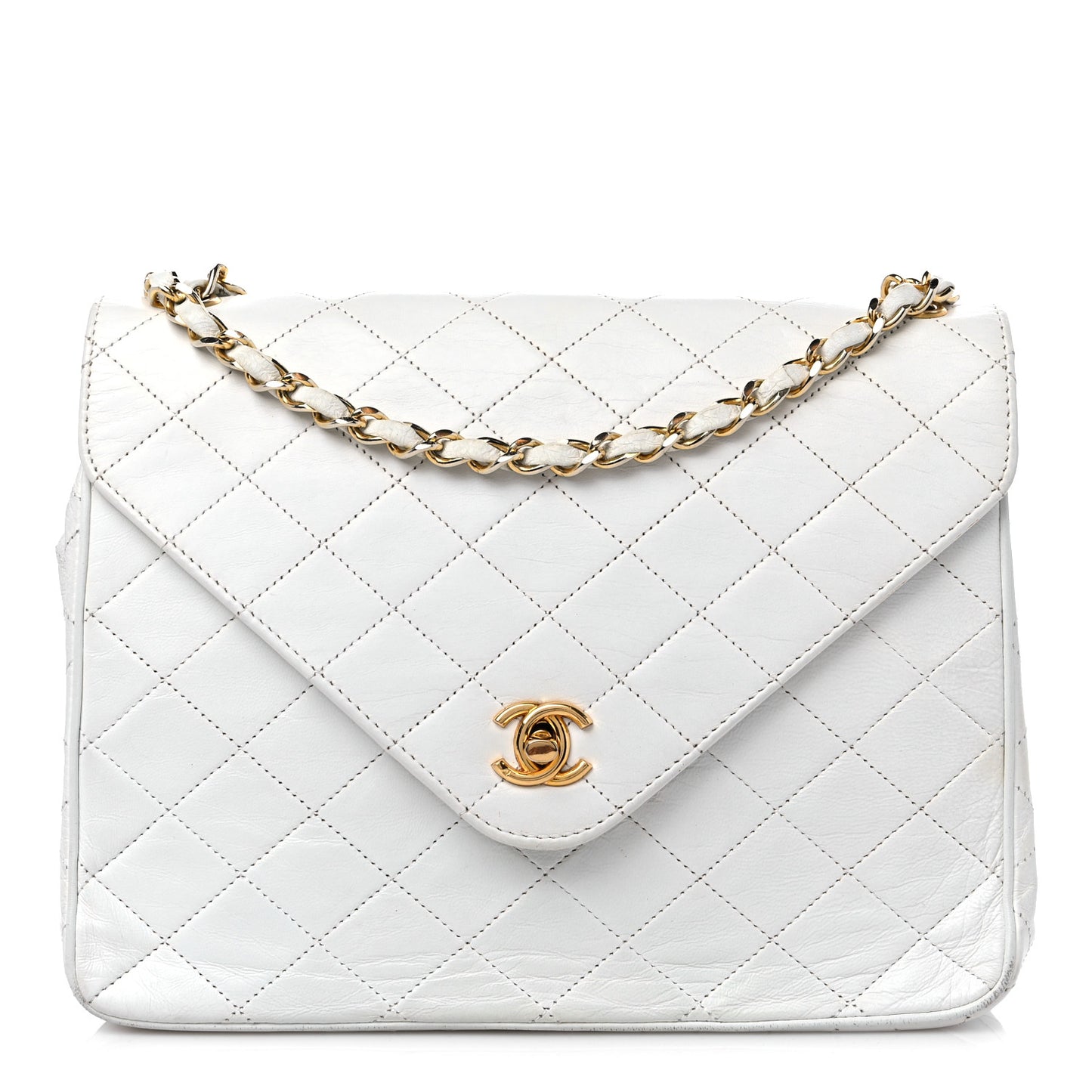 Lambskin Quilted Envelope Flap White