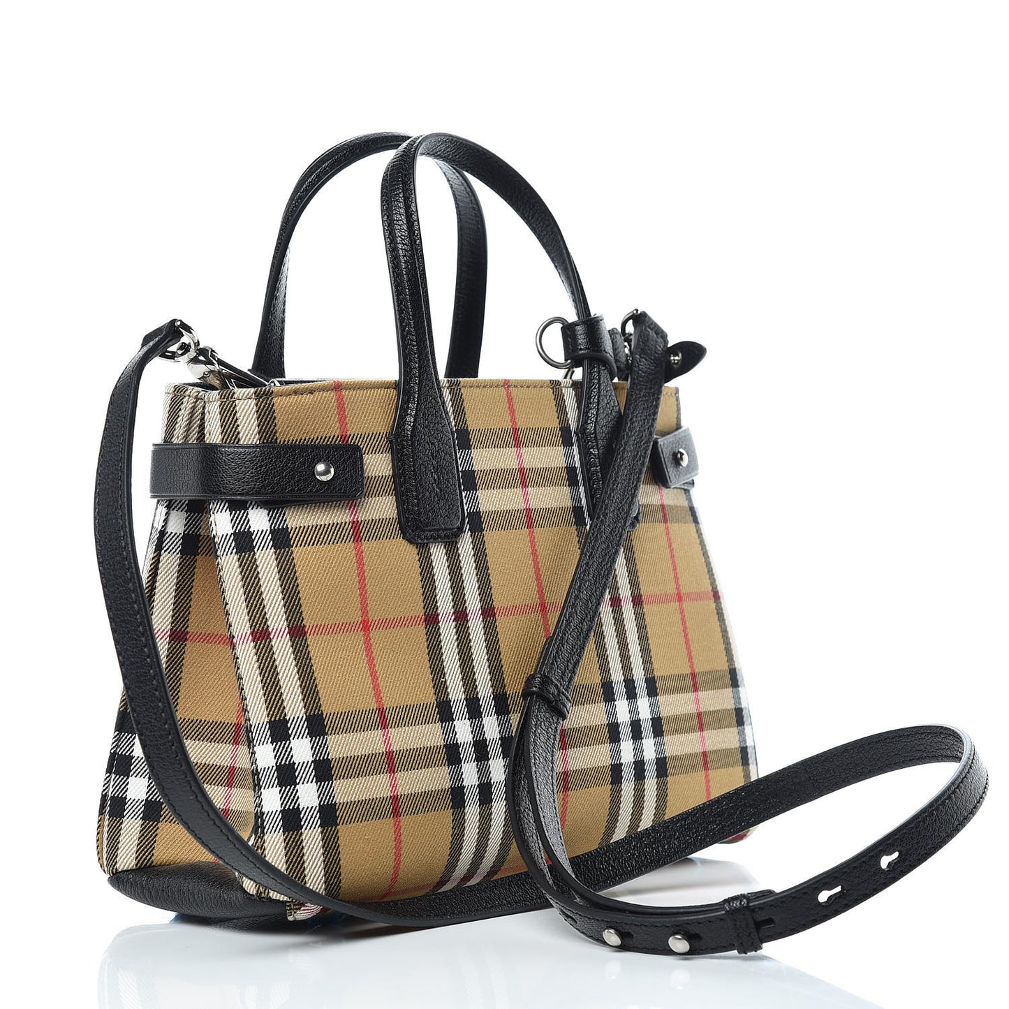 Goatskin Vintage Check Small Banner Tote Black