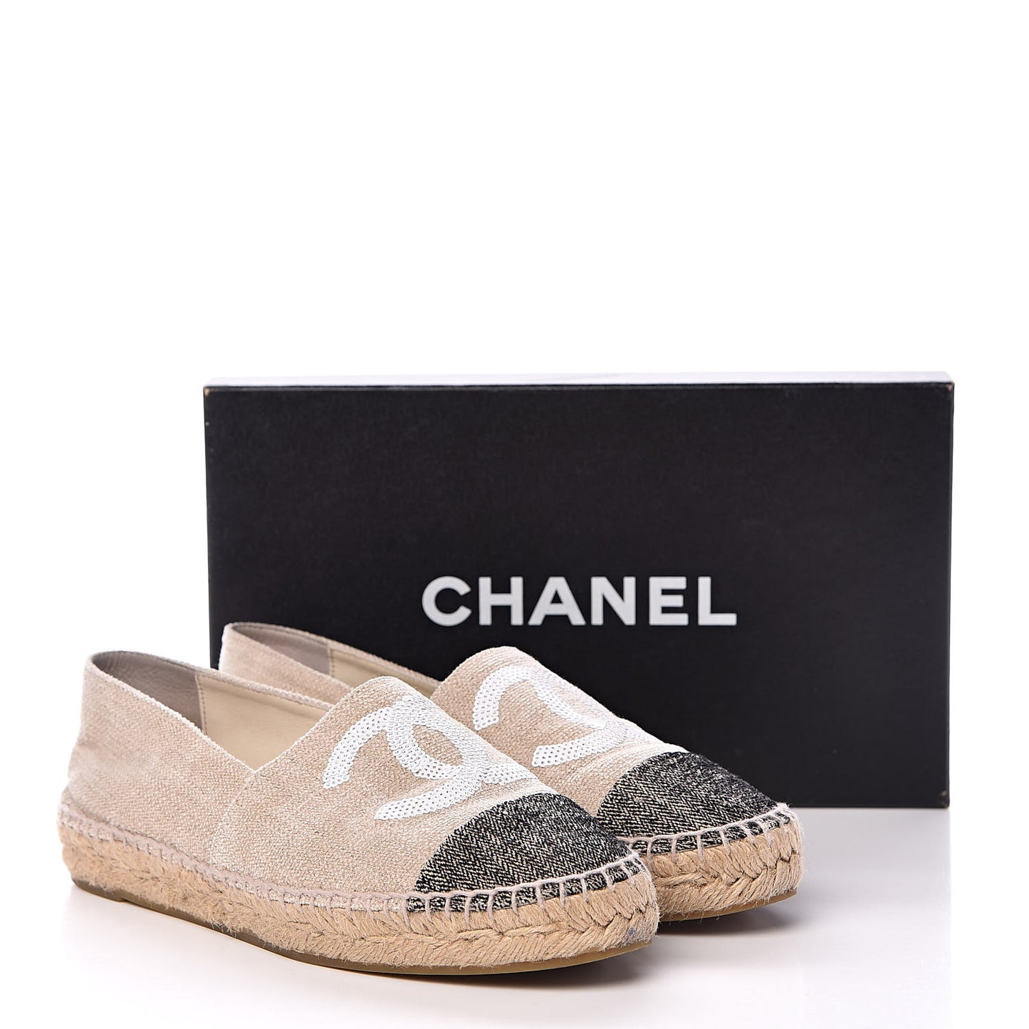 Toile Sequin CC Espadrilles 38 Beige Black