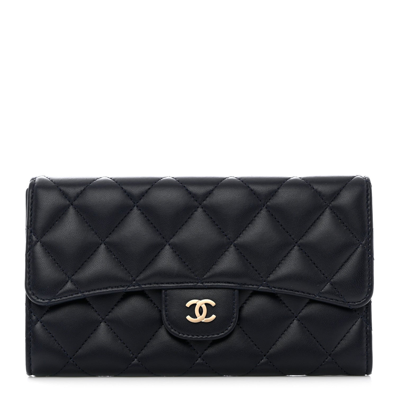 Chanel Lambskin Quilted Large Flap Wallet Navy 1 of 11