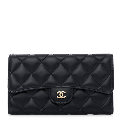 Chanel Lambskin Quilted Large Flap Wallet Navy 1 of 11