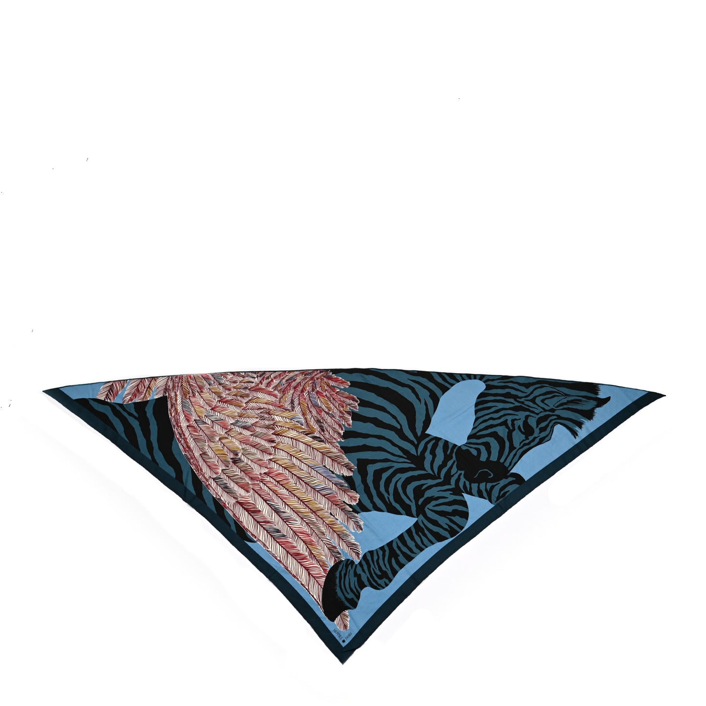 Cashmere Zebra Pegasus Pointe Triangle Scarf Bleu Bordeaux Beige