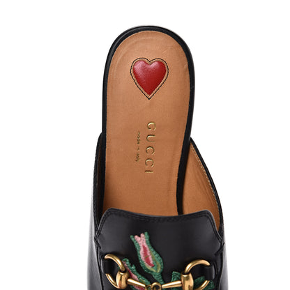 Gucci Calfskin Flower Embroidered Womens Princetown Slippers 35 Black 6 of 10