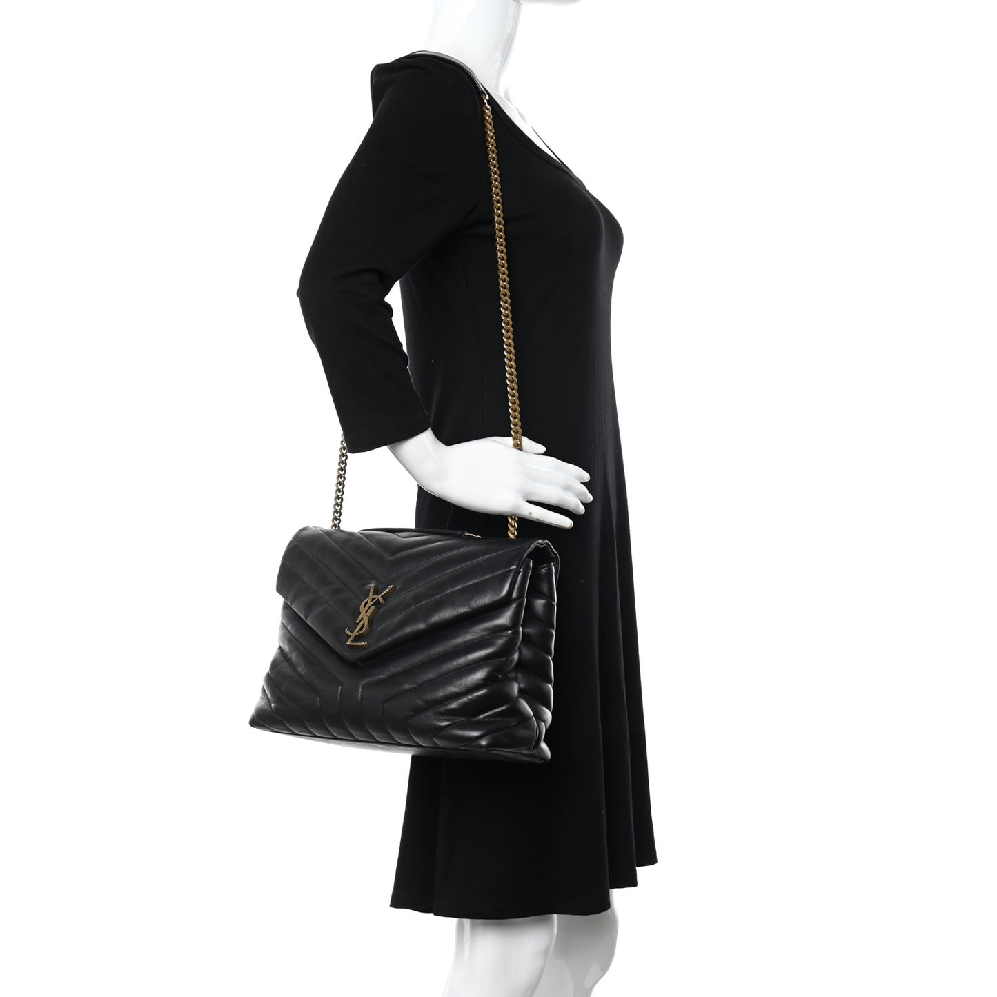 Calfskin Y Quilted Monogram Medium Loulou Chain Satchel Black