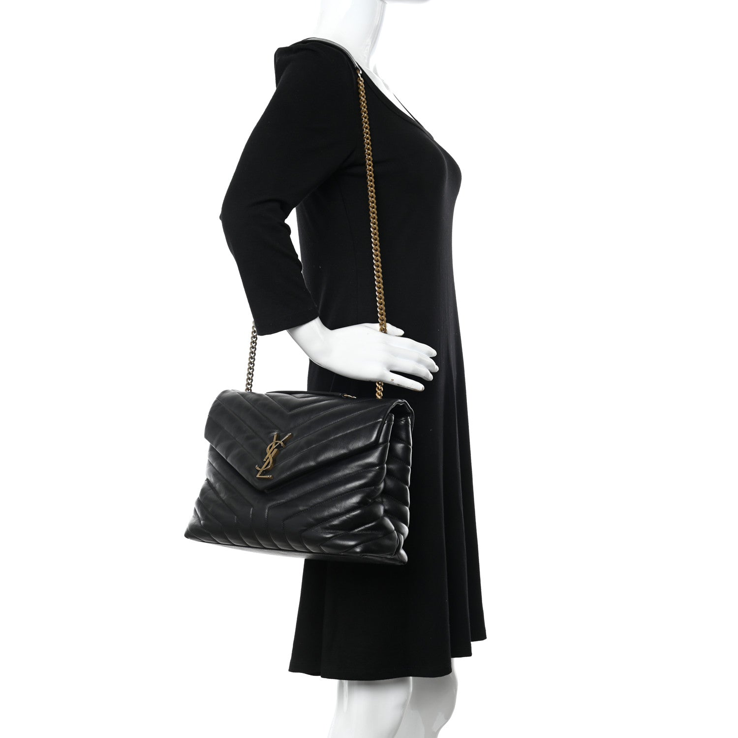 Saint Laurent Calfskin Y Quilted Monogram Medium Loulou Chain Satchel Black 2 of 21