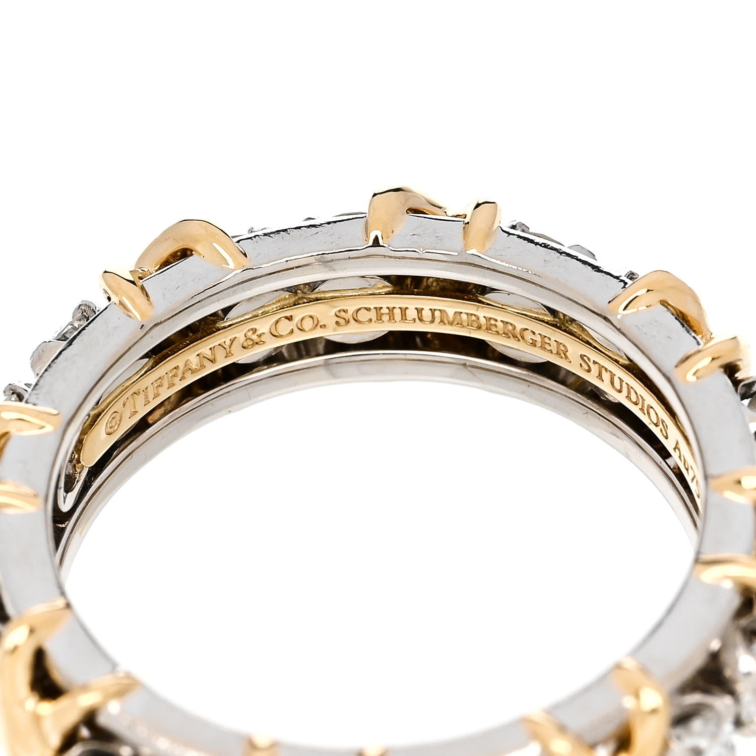 Tiffany Platinum 18K Yellow Gold Diamond Schlumberger Sixteen Stone Ring 53 6.25 4 of 5