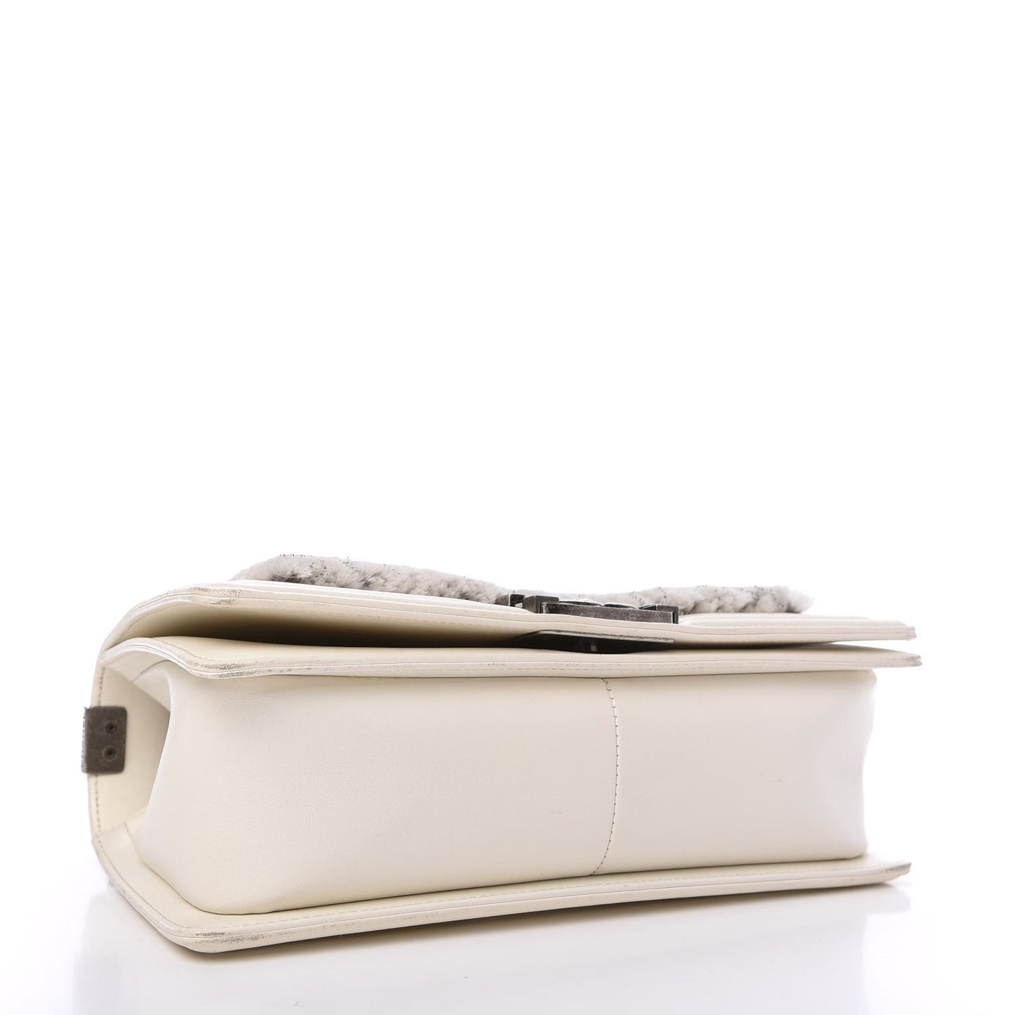 Fur Calfskin Medium Boy Flap White Silver