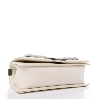 Chanel Fur Calfskin Medium Boy Flap White Silver 4 of 11