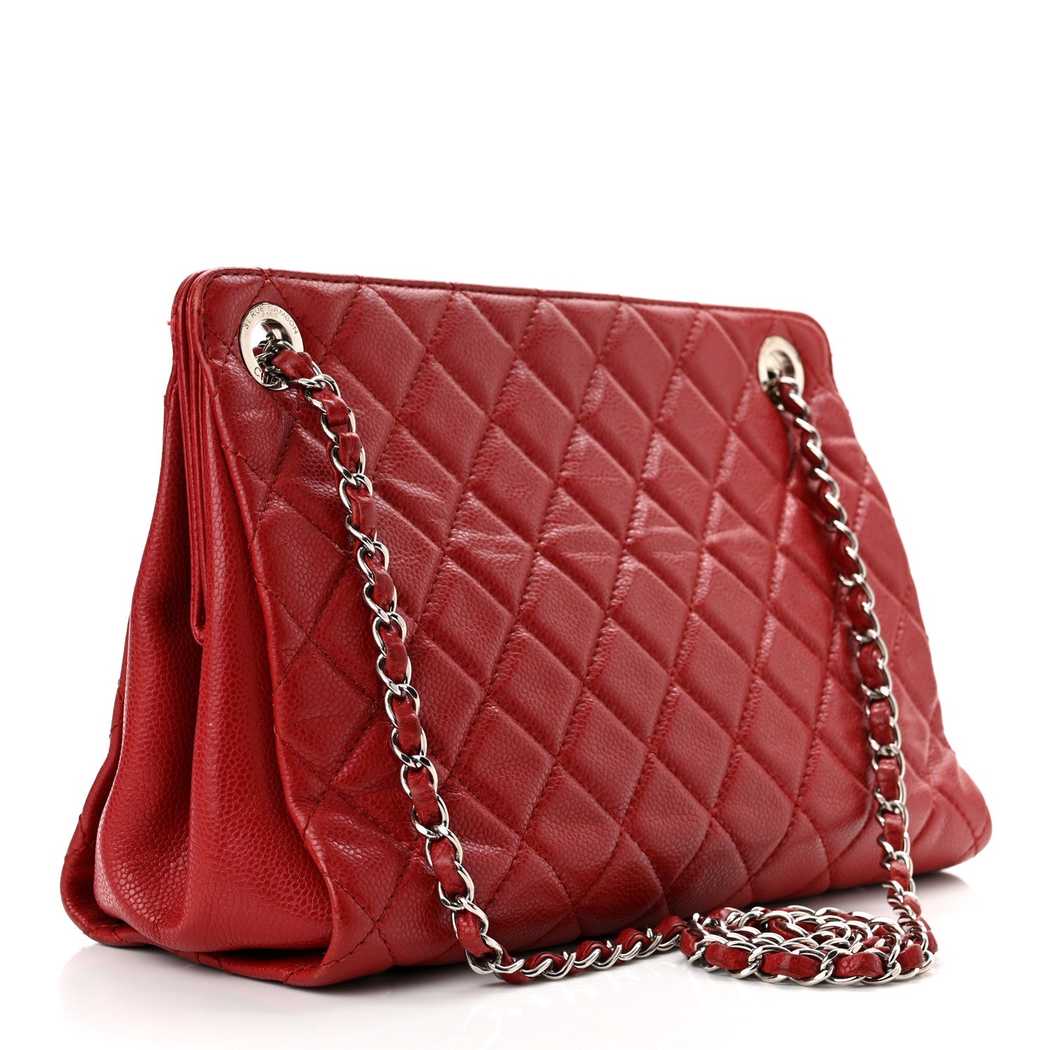 Chanel Caviar Quilted Timeless CC Shopping Tote Red 3 of 10
