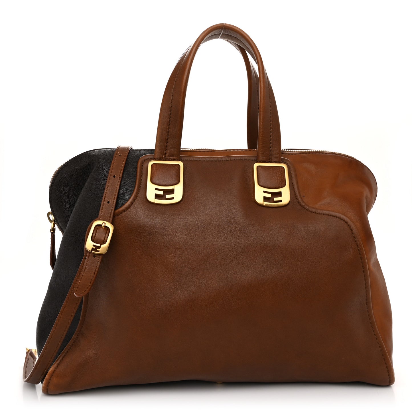 Capra Vitello Saddle Colorblock Large Chameleon Tote Moro Biscotto