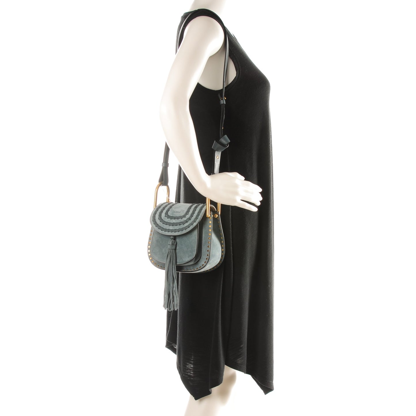 Suede Calfskin Braided Mini Hudson Shoulder Bag Cloudy Blue