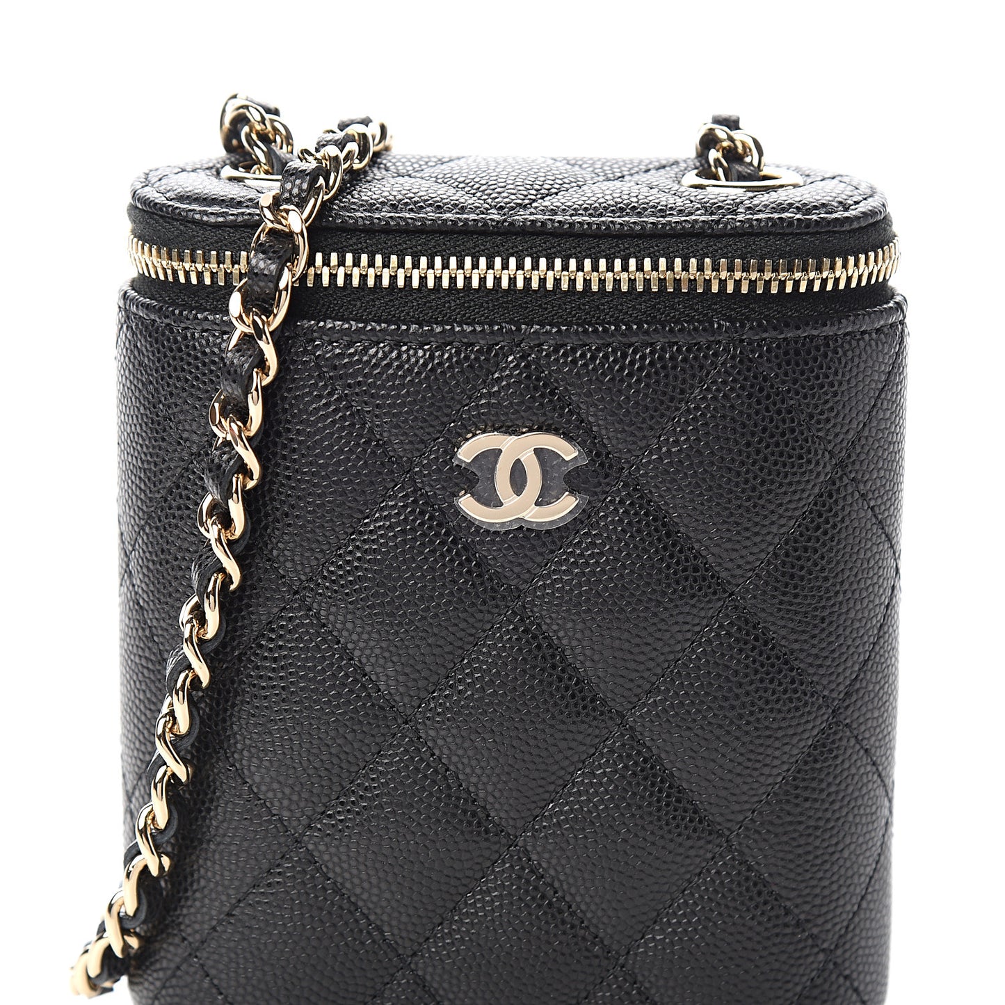 Caviar Quilted Small Vertical Coco Beauty Vanity Case With Chain Black