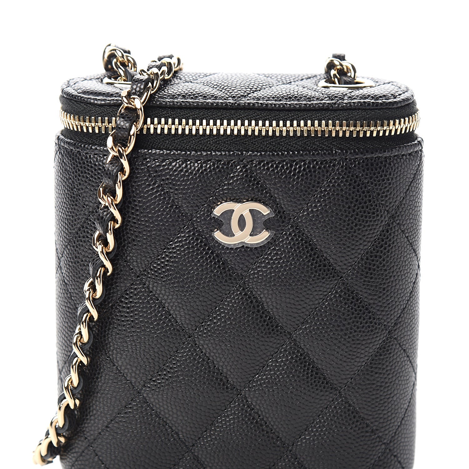 Chanel Caviar Quilted Small Vertical Coco Beauty Vanity Case With Chain Black 9 of 10