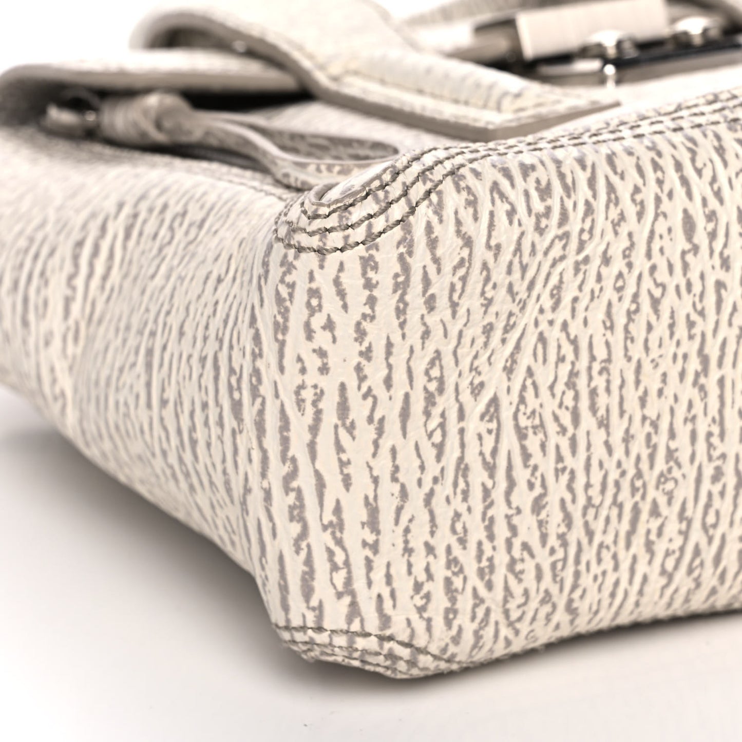 Shark Embossed Textured Calfskin Mini Pashli Satchel Ivory Dove