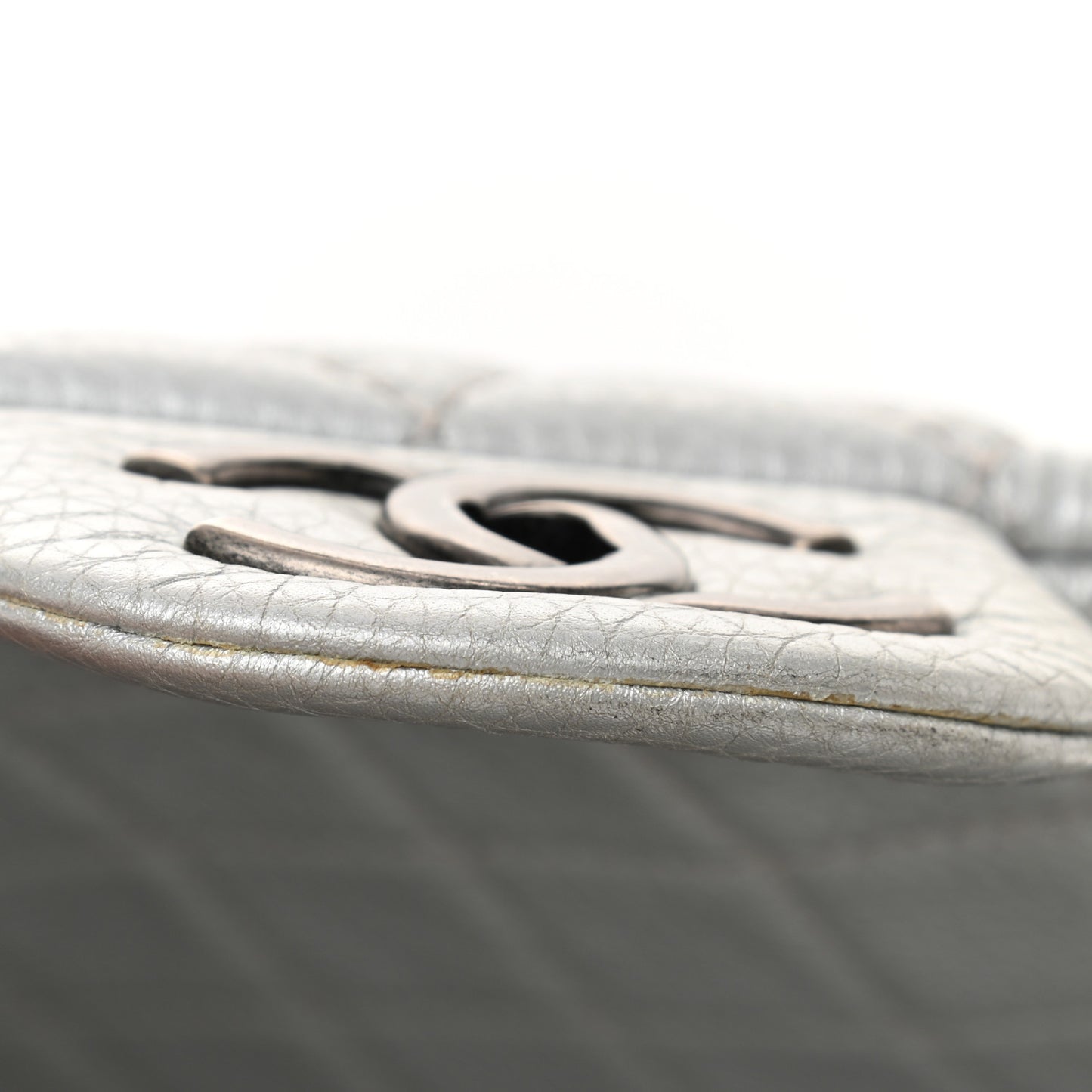 Metallic Calfskin Quilted XXL Travel Flap Bag Silver