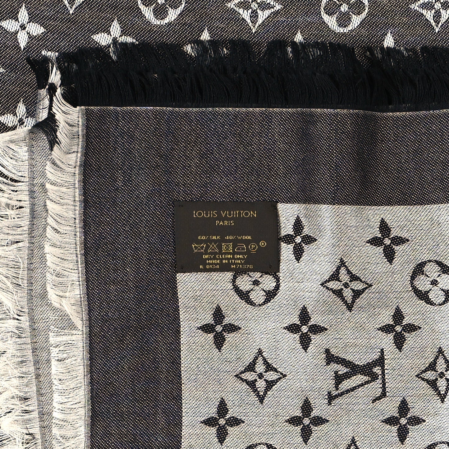 Silk Wool Monogram Denim Shawl Black