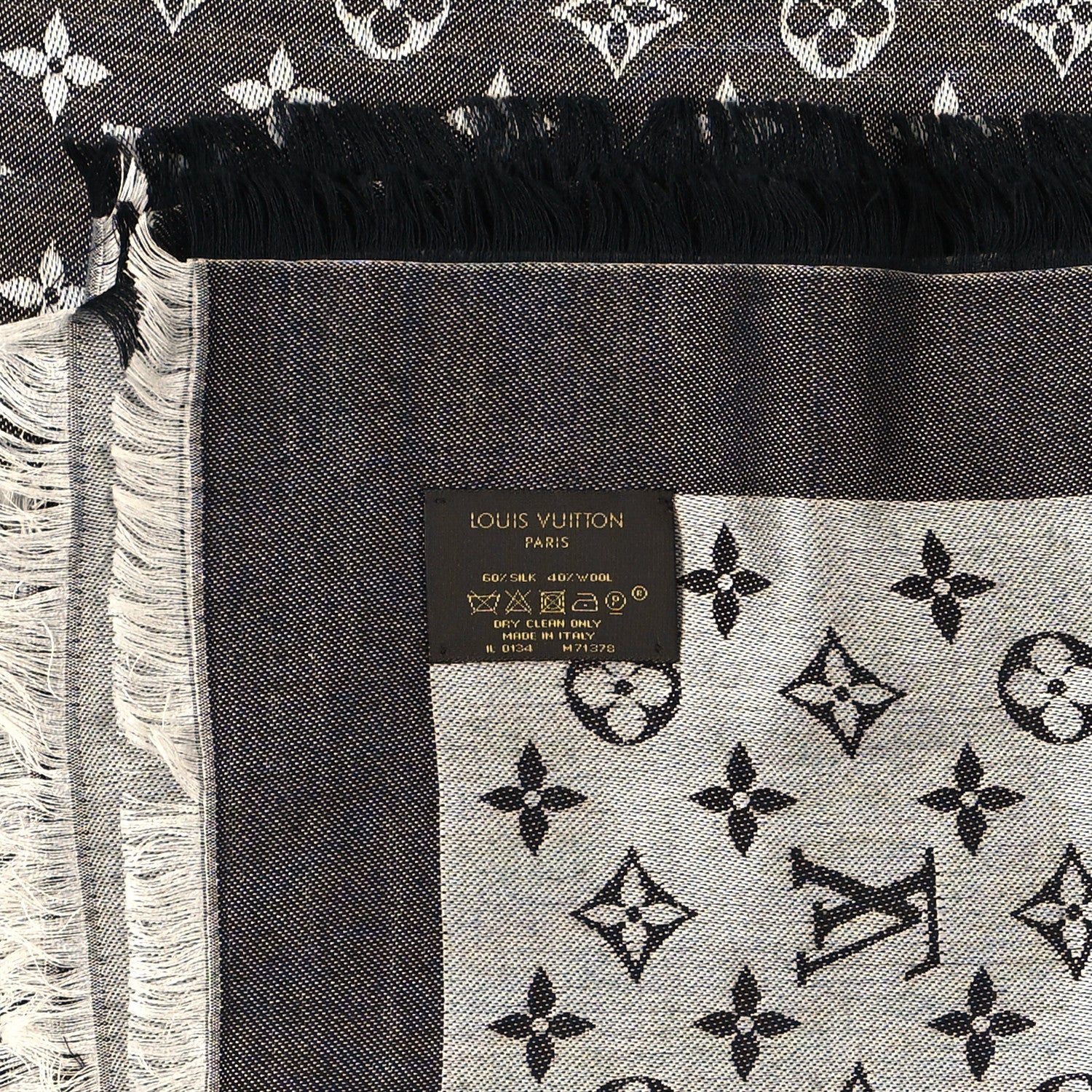 Louis Vuitton Silk Wool Monogram Denim Shawl Black 3 of 4