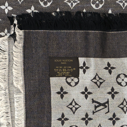 Louis Vuitton Silk Wool Monogram Denim Shawl Black 3 of 4