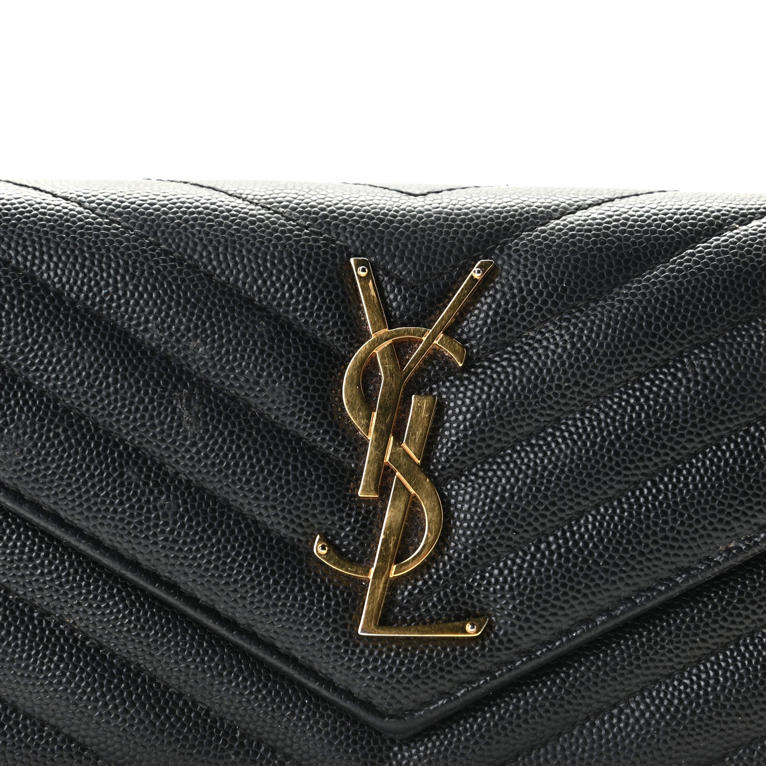 Saint Laurent Grain De Poudre Matelasse Chevron Monogram Flap Wallet Black 6 of 11