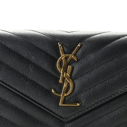 Saint Laurent Grain De Poudre Matelasse Chevron Monogram Flap Wallet Black 6 of 11