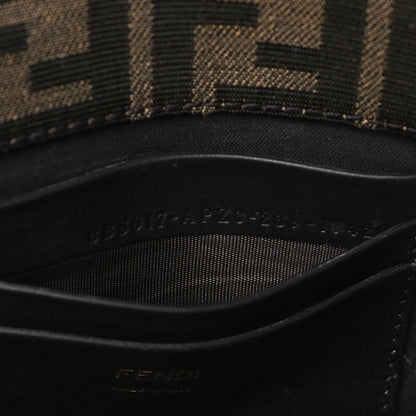 Fendi Fabric Jacquard Paillettes Vitello Seta FF 1974 Mini Baguette Testa di Moro Real Ebano 7 of 9