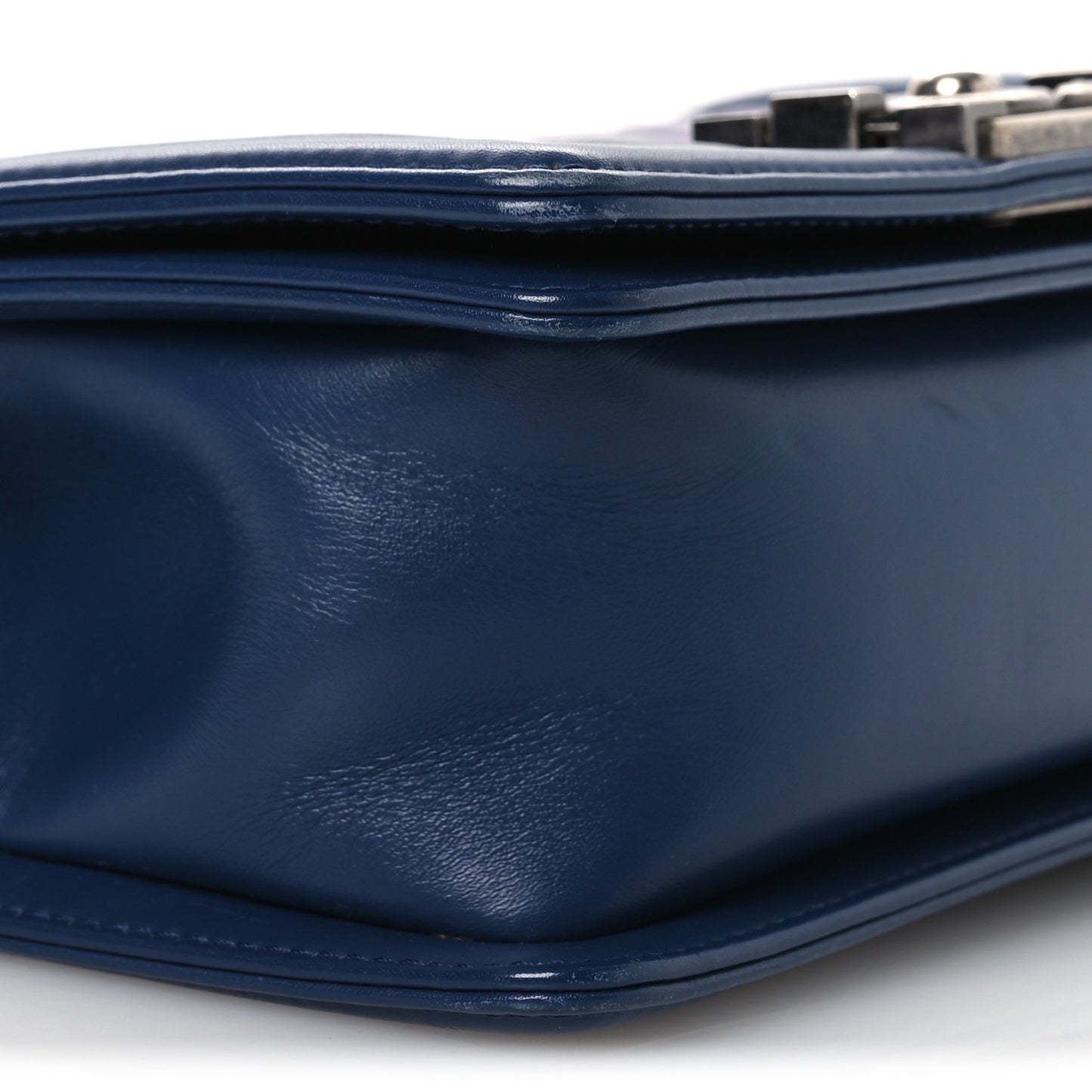 Calfskin Painted Chevron Embossed Small Boy Flap Dark Blue