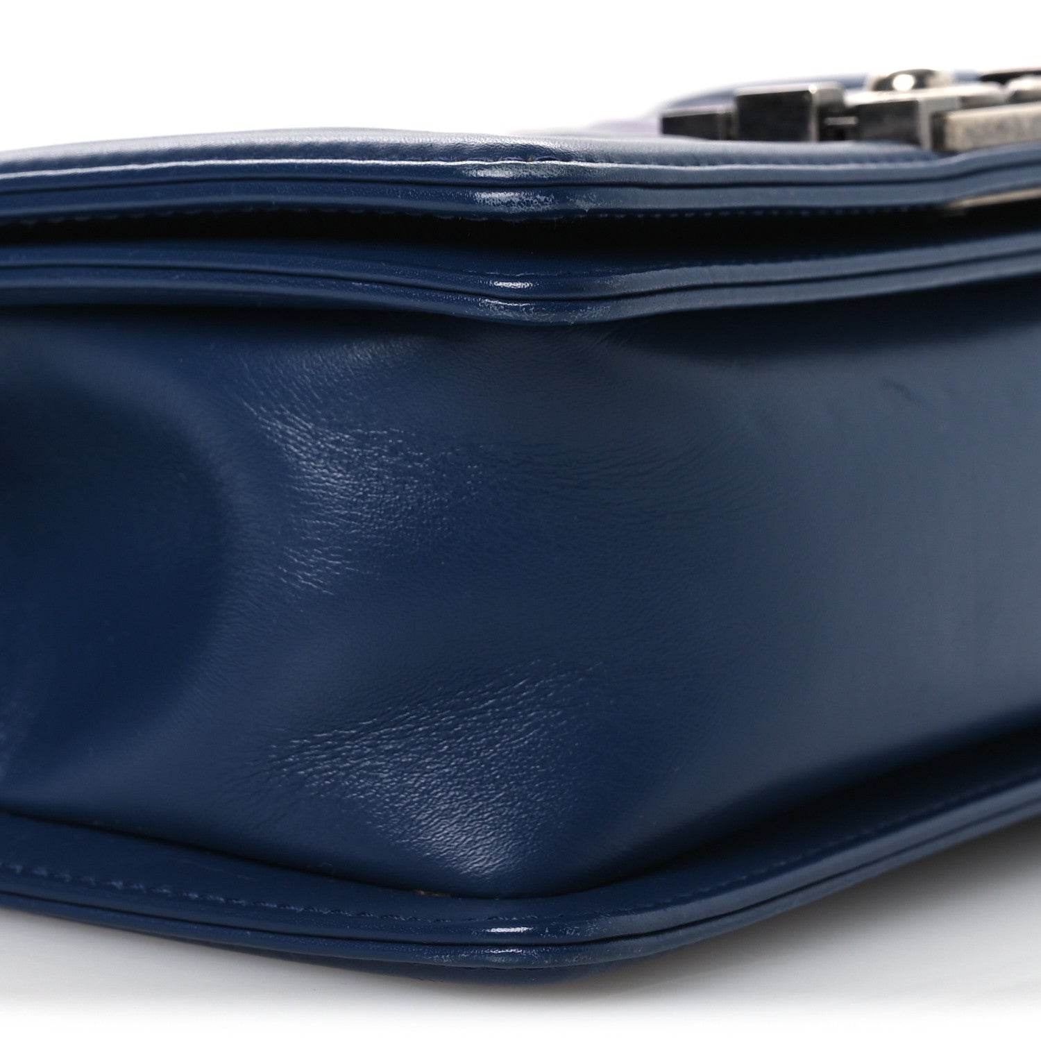Chanel Calfskin Painted Chevron Embossed Small Boy Flap Dark Blue 9 of 11
