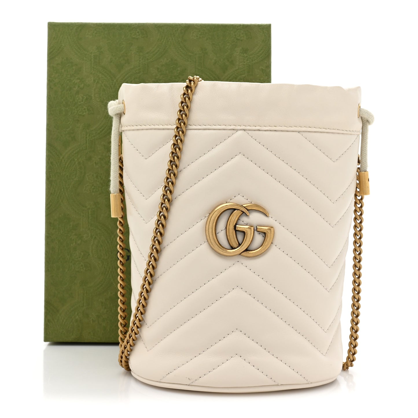 Calfskin Matelasse Mini GG Marmont 2.0 Bucket Bag White