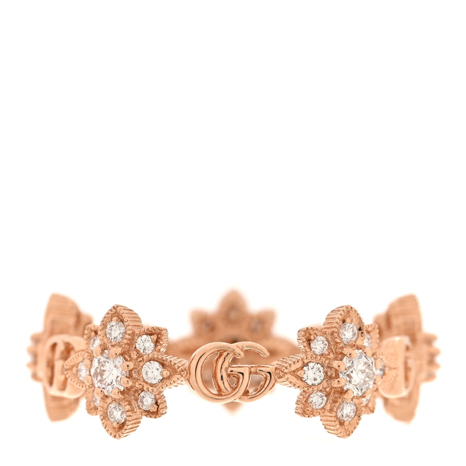 Gucci 18K Rose Gold Diamond Flora Ring 54 6.75 3 of 5