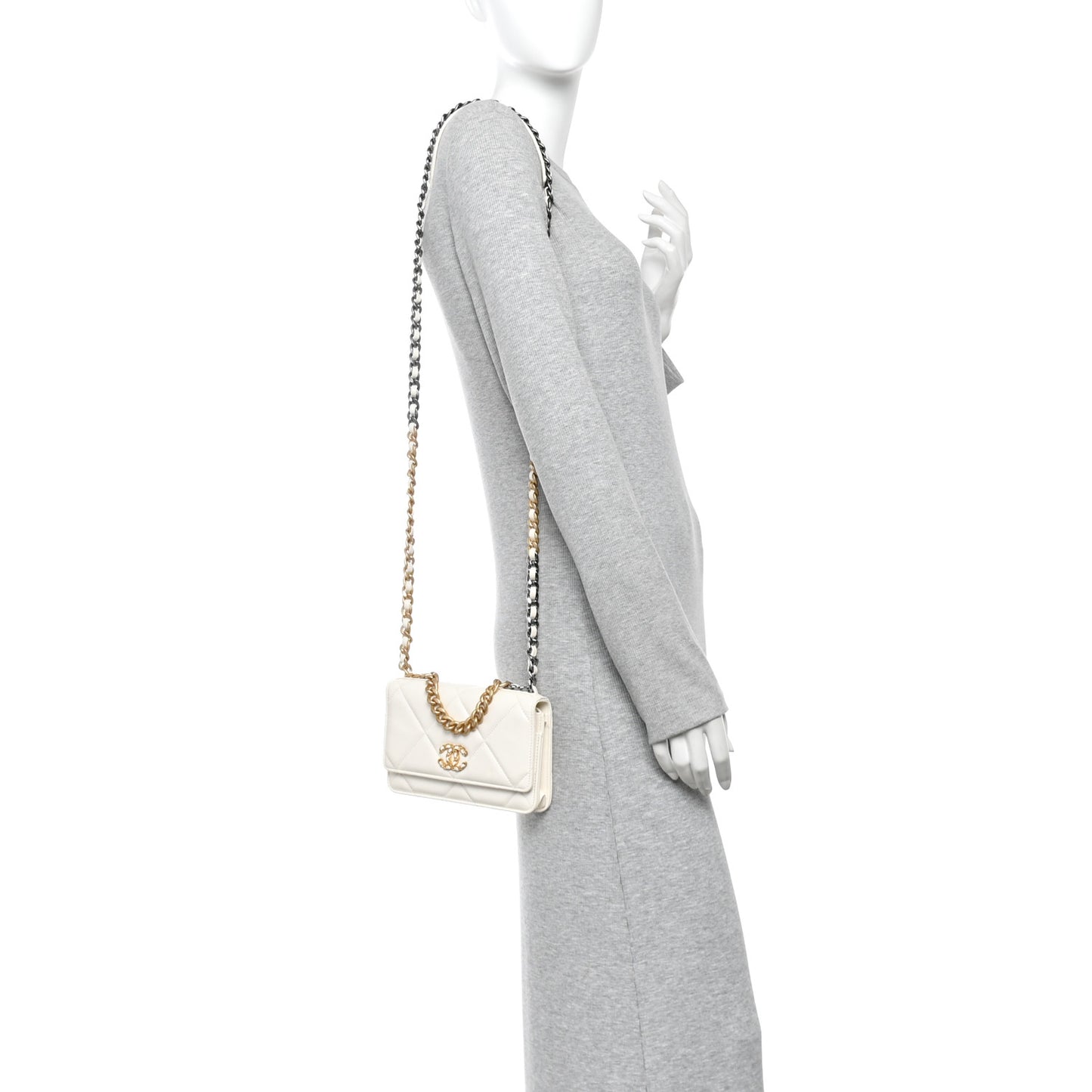 Lambskin Quilted Chanel 19 Wallet On Chain WOC White