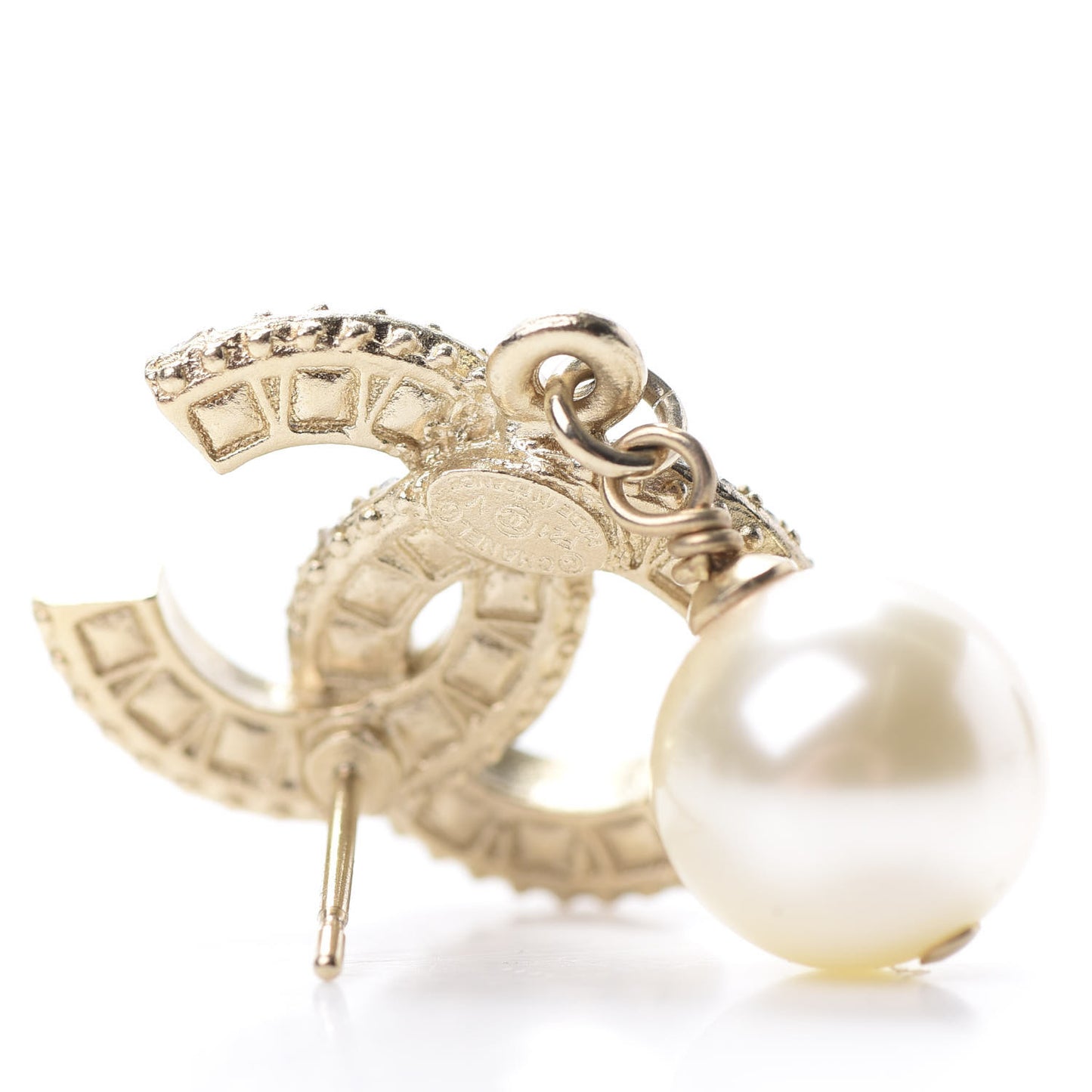 Crystal Pearl CC Drop Earrings Gold