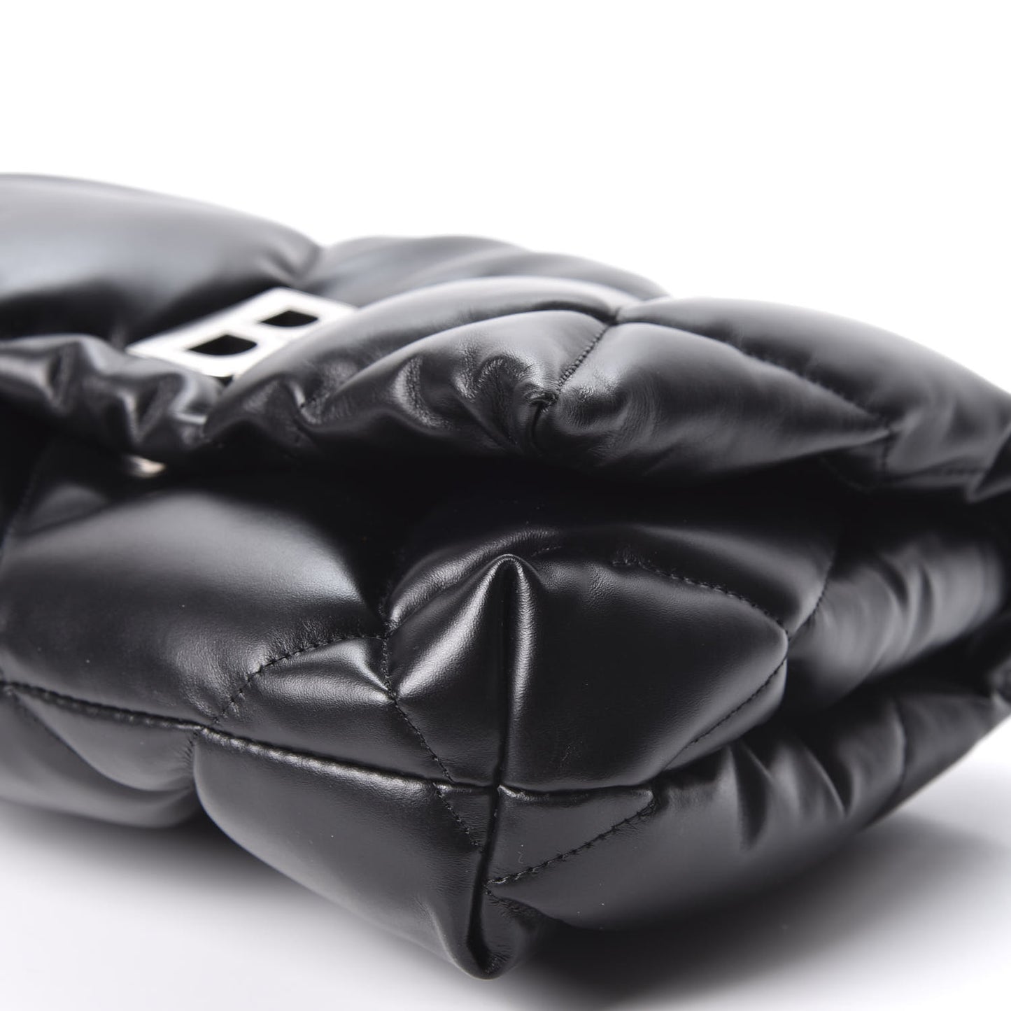 Nappa Calfskin Quilted Touch B Puffy Clutch Black