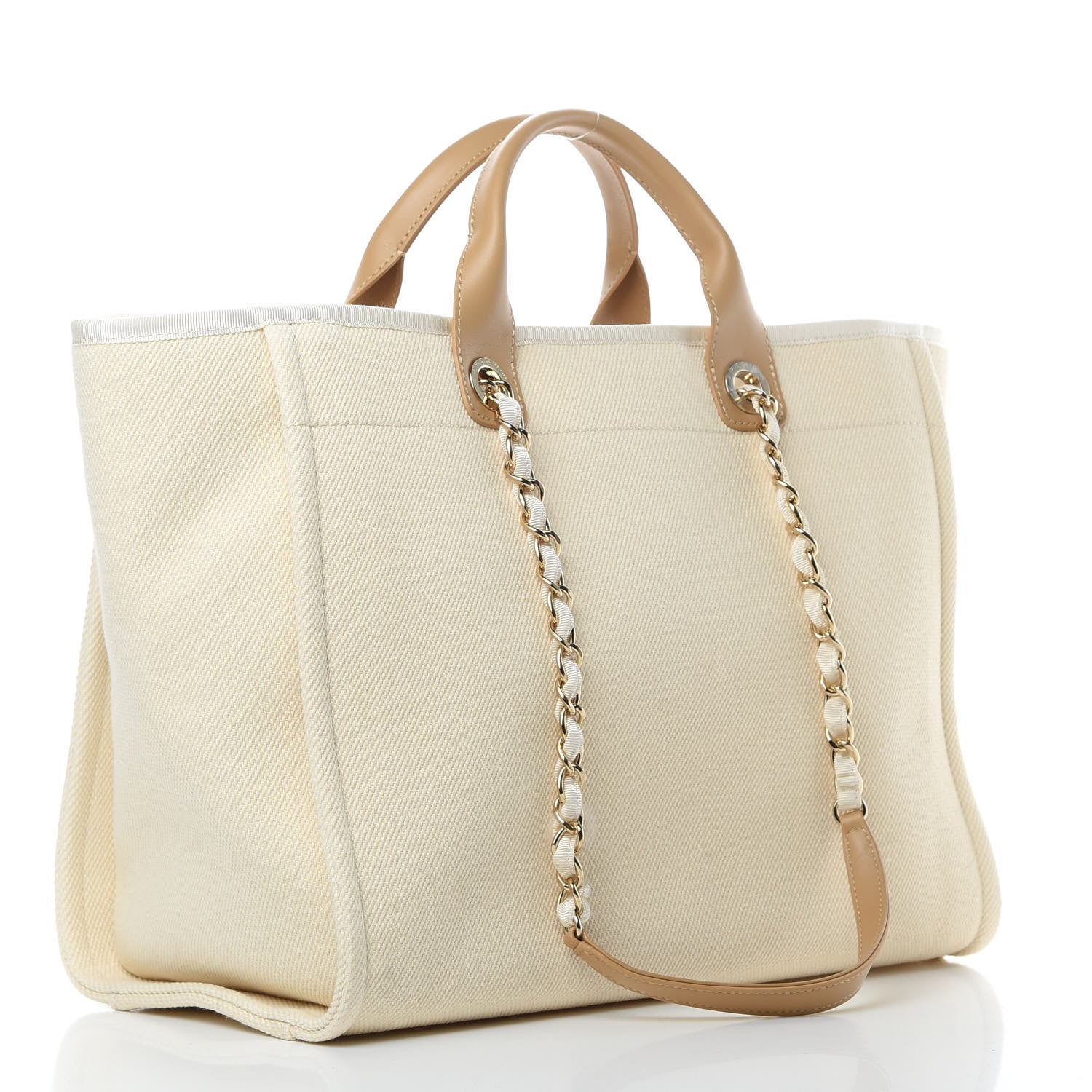 Chanel Canvas Pearl Medium Deauville Tote Ecru Beige 3 of 10