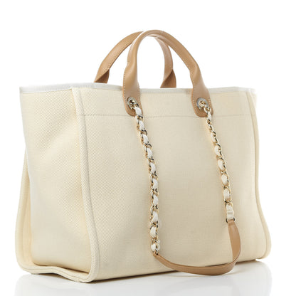 Chanel Canvas Pearl Medium Deauville Tote Ecru Beige 3 of 10