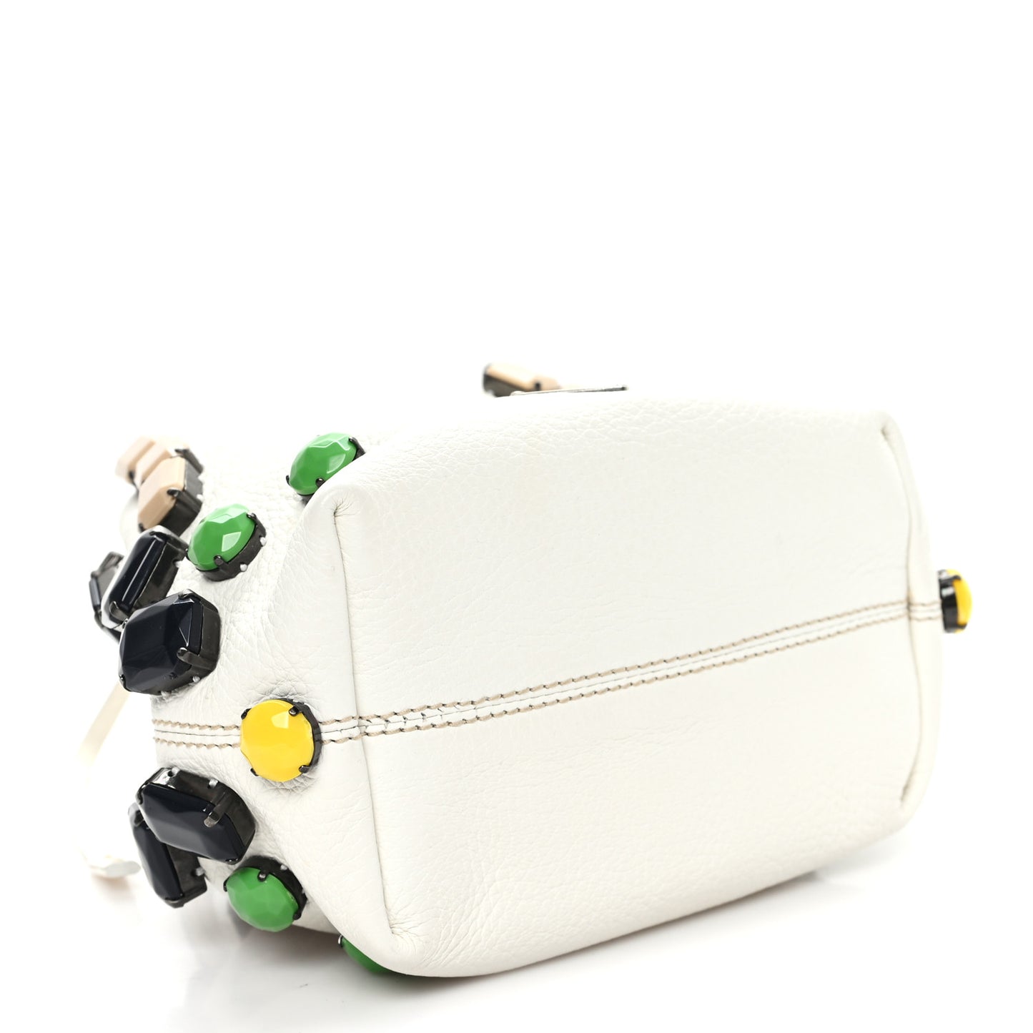 Vitello Daino Crystal Bucket Bag White