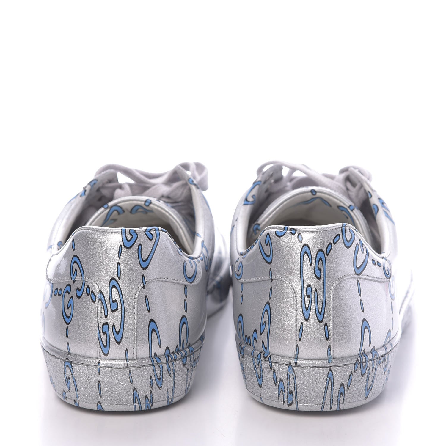 Gucci Miro Rubber Wax GucciGhost Print Mens New Ace Sneakers 8 Silver 7 of 9